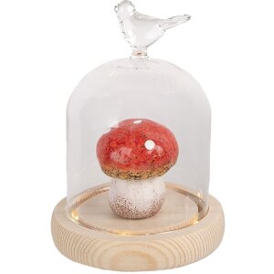 Clayre & Eef 6GL4472 Cloche en verre Ø10x14cm Oiseau sur socle en bois