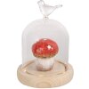 Clayre & Eef 6GL4472 Cloche en verre Ø10x14cm Oiseau sur socle en bois