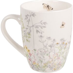 Clayre & Eef Tasse WFFMU Blanc Porcelaine Botanique 12x8x10 cm 350 ml
