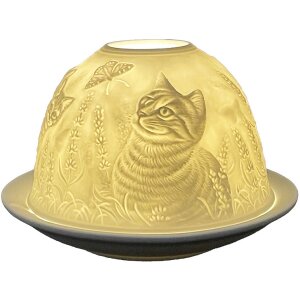 Clayre & Eef 6CE1807 Bougeoir chat Ø 12x8 cm Blanc