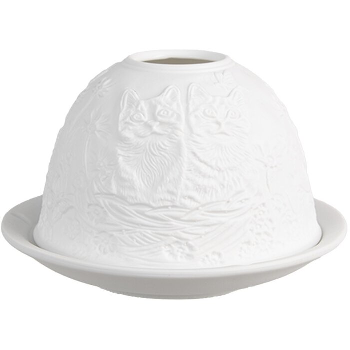 Clayre & Eef 6CE1808 Porte-bougie à chauffe-plat motif chat Ø 12x8 cm Blanc