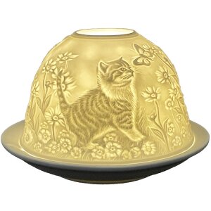 Clayre & Eef 6CE1808 Porte-bougie à chauffe-plat motif chat Ø 12x8 cm Blanc