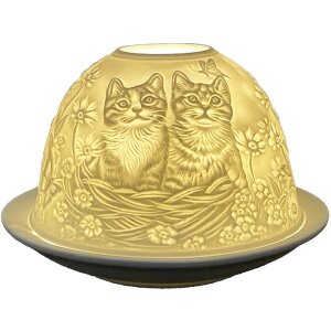 Clayre & Eef 6CE1808 Porte-bougie à chauffe-plat motif chat Ø 12x8 cm Blanc