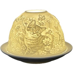 Clayre & Eef 6CE1808 Porte-bougie à chauffe-plat motif chat Ø 12x8 cm Blanc