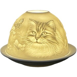 Clayre & Eef 6CE1809 Bougeoir en porcelaine Chat Ø 12x8 cm Blanc