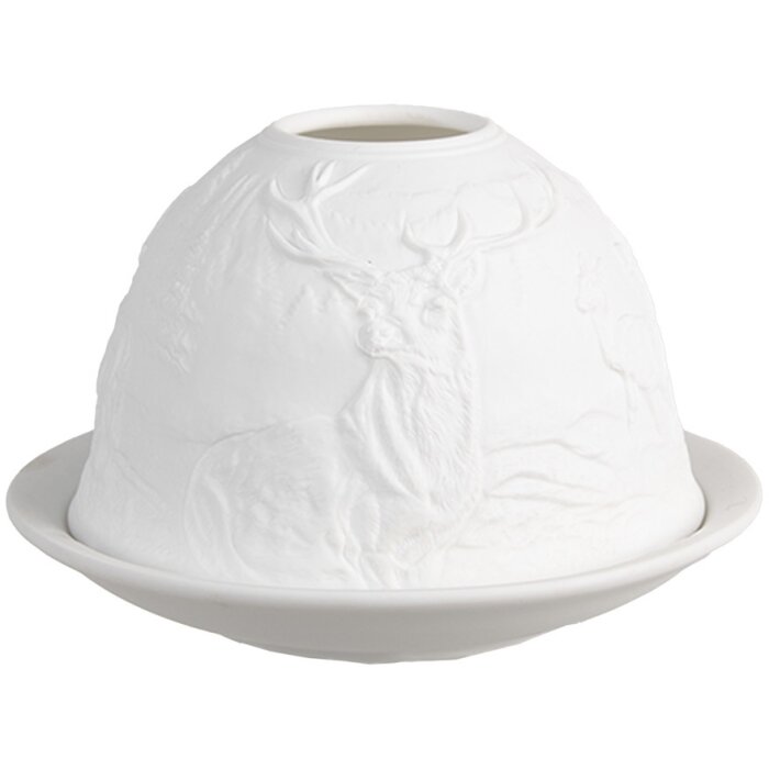 Clayre & Eef 6CE1812 Porte-bougie à chauffe-plat Ø 12x8 cm Blanc Porcelaine Design Cerf