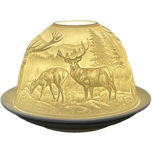 Clayre & Eef 6CE1812 Porte-bougie à chauffe-plat Ø 12x8 cm Blanc Porcelaine Design Cerf