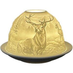 Clayre & Eef 6CE1812 Porte-bougie à chauffe-plat Ø 12x8 cm Blanc Porcelaine Design Cerf