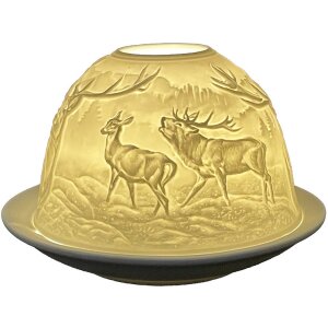 Clayre & Eef 6CE1812 Porte-bougie à chauffe-plat Ø 12x8 cm Blanc Porcelaine Design Cerf