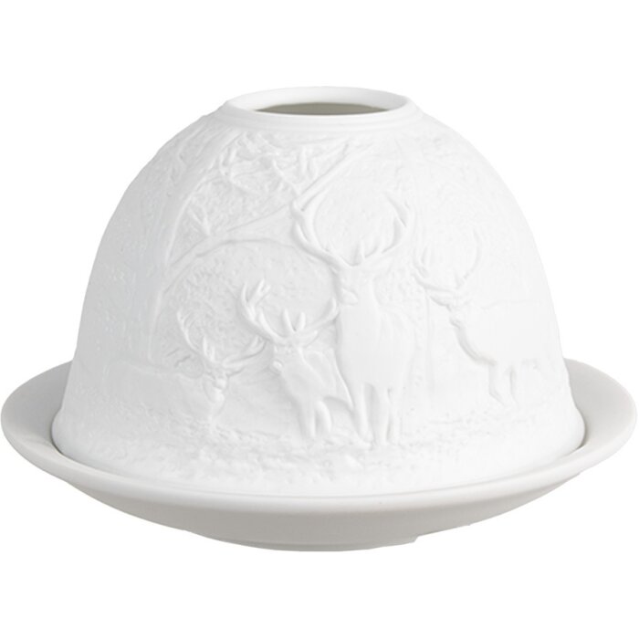 Clayre & Eef 6CE1818 Porte-bougie à chauffe-plat Cerfs Ø 12x8 cm Blanc