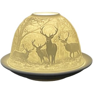 Clayre & Eef 6CE1818 Porte-bougie à chauffe-plat Cerfs Ø 12x8 cm Blanc