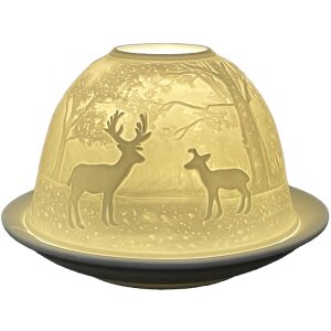 Clayre & Eef 6CE1818 Porte-bougie à chauffe-plat Cerfs Ø 12x8 cm Blanc