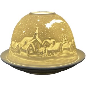 Clayre & Eef 6CE1819 Porte-bougie à chauffe-plat Ø 12x8 cm Blanc Paysage dhiver