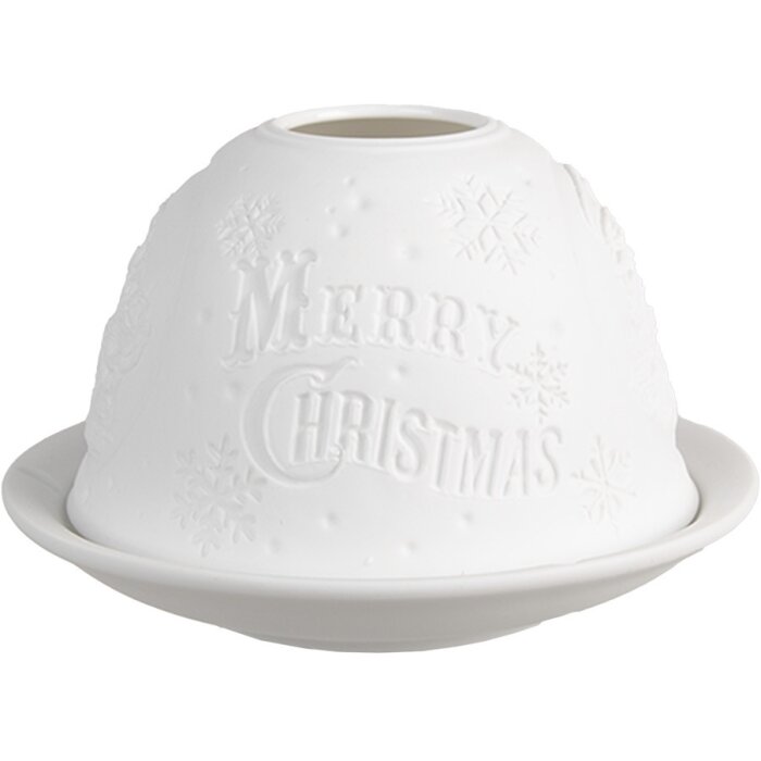 Clayre & Eef 6CE1822 Porte-bougie à réchaud Merry Christmas Ø 12x8 cm Blanc