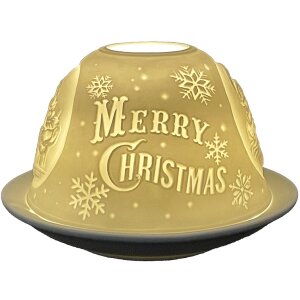 Clayre & Eef 6CE1822 Porte-bougie à réchaud Merry Christmas Ø 12x8 cm Blanc