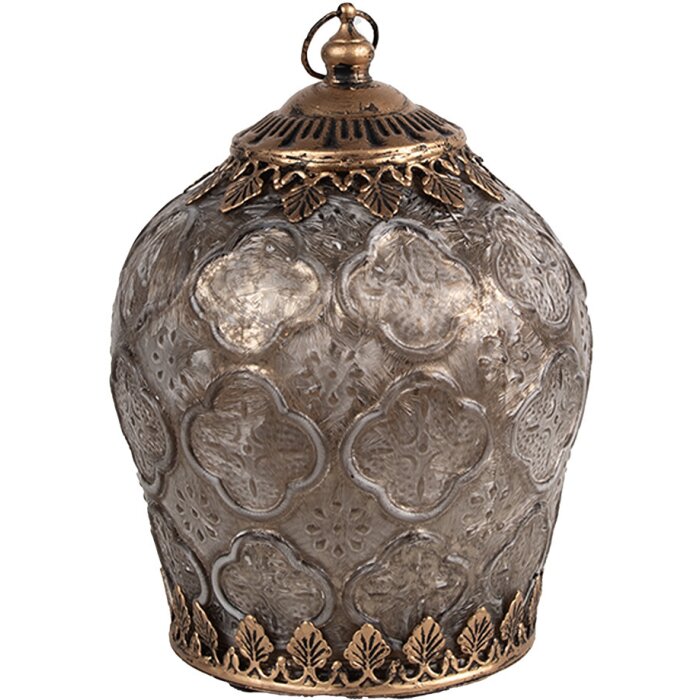 Clayre & Eef 6GL4584 LED Lanterne Ø 13x18 cm Brun Verre Décoration