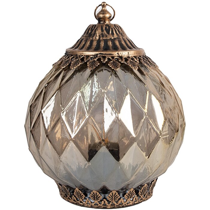 Clayre & Eef 6GL4585 Décoration Lanterne LED Ø 15x19 cm Cuivre Verre