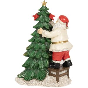 Clayre & Eef 6PR4179 Père Noël avec arbre de Noël LED 15x10x22 cm