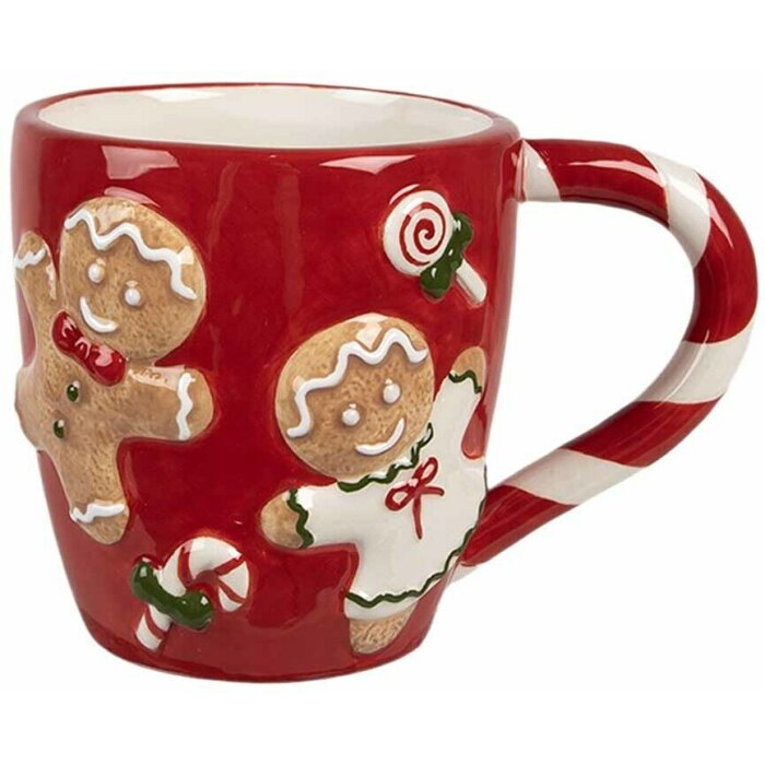 Clayre & Eef 6CEMU0158 Gobelet pain dépices rouge et blanc 325ml 14x9x10cm