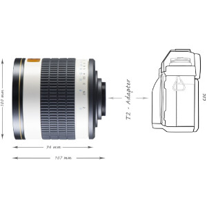 Walimex pro 500/6,3 DSLR Objectif miroir Samsung NX 500mm avec adaptateur T2