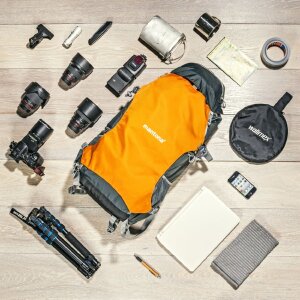 Sac à dos pour appareil photo Mantona elementsPro 40 Orange pour DSLR et 4 objectifs Outdoor