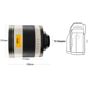 Walimex pro 800/8,0 DSLR Téléobjectif miroir Canon R 800 mm monture T2