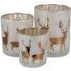 Clayre & Eef 6GL4666 Set de 3 supports pour bougies à chauffe-plat blanc or Ø 7/9/10 cm verre