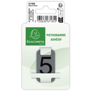 Exacompta 67185E Panneau indicateur autocollant Aluminium Chiffre 5 Gris 2,5x4,4 cm