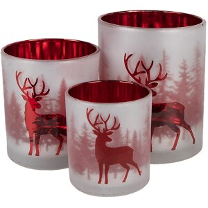Clayre & Eef 6GL4665 Set de 3 photophores blanc rouge...