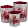 Clayre & Eef 6GL4665 Set de 3 photophores blanc rouge Ø7x8 Ø9x10 Ø10x12 cm