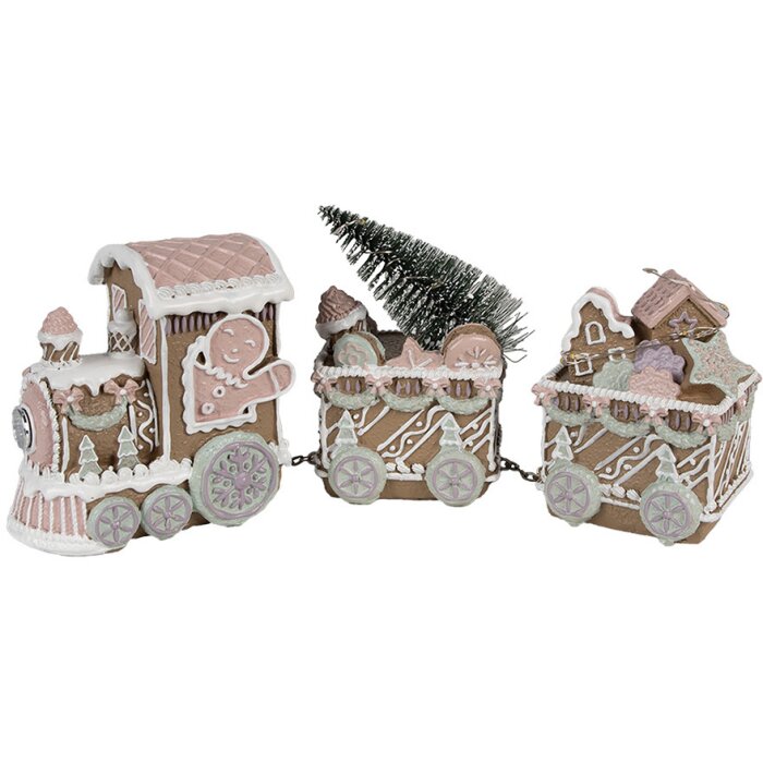 Clayre Eef Décoration de Noël Train LED Pain dépices brun 30x7x12 cm Polyrésine