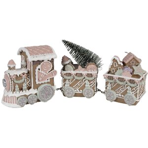 Clayre Eef Décoration de Noël Train LED Pain dépices brun 30x7x12 cm Polyrésine