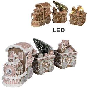 Clayre Eef Décoration de Noël Train LED Pain dépices brun 30x7x12 cm Polyrésine