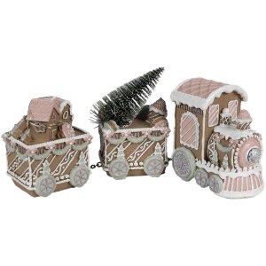Clayre Eef Décoration de Noël Train LED Pain dépices brun 30x7x12 cm Polyrésine