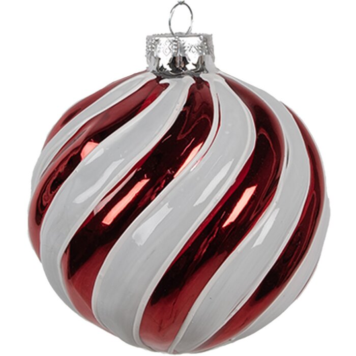 Clayre Eef Boule de Noël en verre Rouge Blanc Ø10 cm Classique Décorations de sapin de Noël
