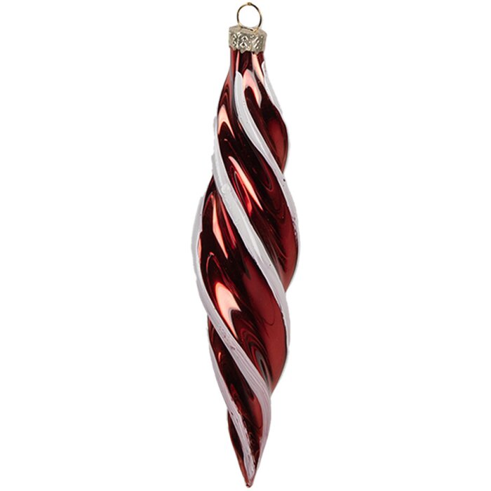 Clayre & Eef Boule de Noël 4x17 cm Rouge Blanc Verre Tourné