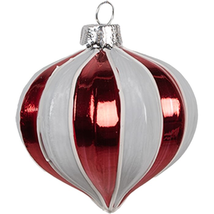 Clayre Eef Boule de Noël Ø 8x8 cm Rouge Blanc Verre Design classique