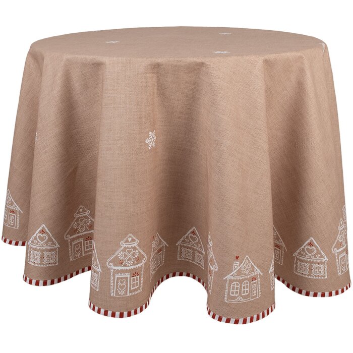 Clayre Eef Nappe ronde 170 cm brun coton maison en pain dépices style campagnard