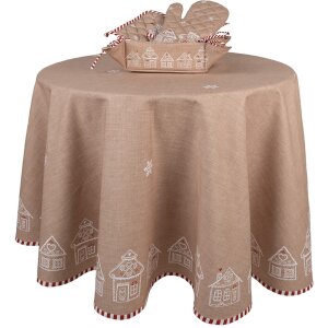 Clayre Eef Nappe ronde 170 cm brun coton maison en pain dépices style campagnard