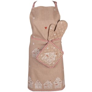 Clayre Eef Tablier de cuisine Maison en pain dépices Marron 70x85 cm Coton Noël