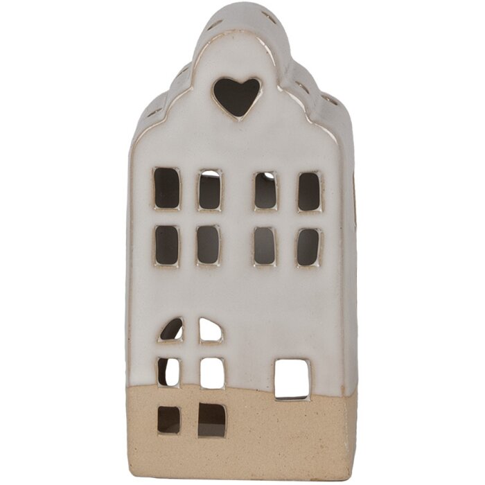 Clayre & Eef Bougeoir Maison Beige Céramique 7x6x14 cm Style campagne