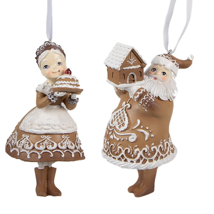 Clayre Eef Pendentifs de Noël Set de 2 pièces 13cm Marron Homme pain dépice Femme pain dépice