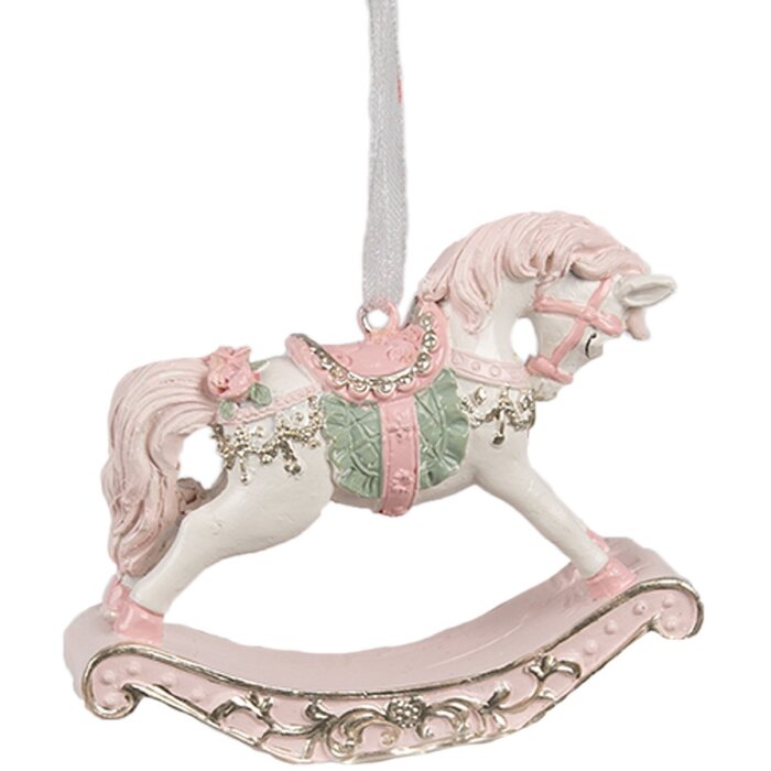 Clayre & Eef 6PR4224 Pendentif décoratif Cheval à bascule rose 8x2x7 cm Noël