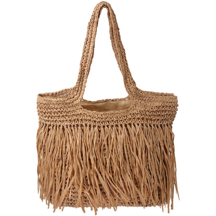 Sac de plage Juleeze 42x42 cm marron design boho avec franges synthétiques