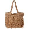 Sac de plage Juleeze 42x42 cm marron design boho avec franges synthétiques
