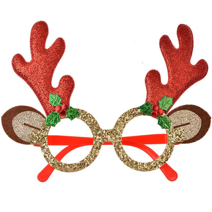 Clayre & Eef 65676 Lunettes avec bois de cerf rouge or 19x3x15 cm Noël