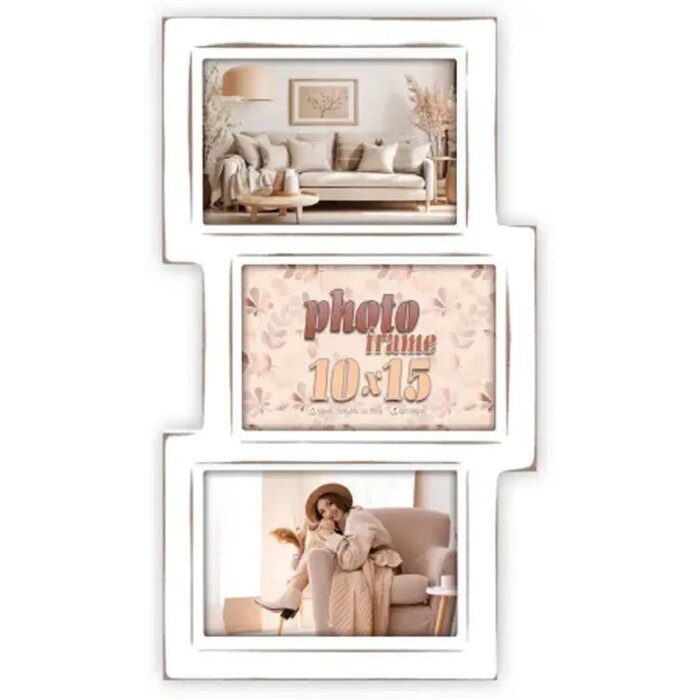 Cadre photo en bois ZEP Kepler 3Q Blanc 3 photos 10x15 cm Pose murale ou sur table
