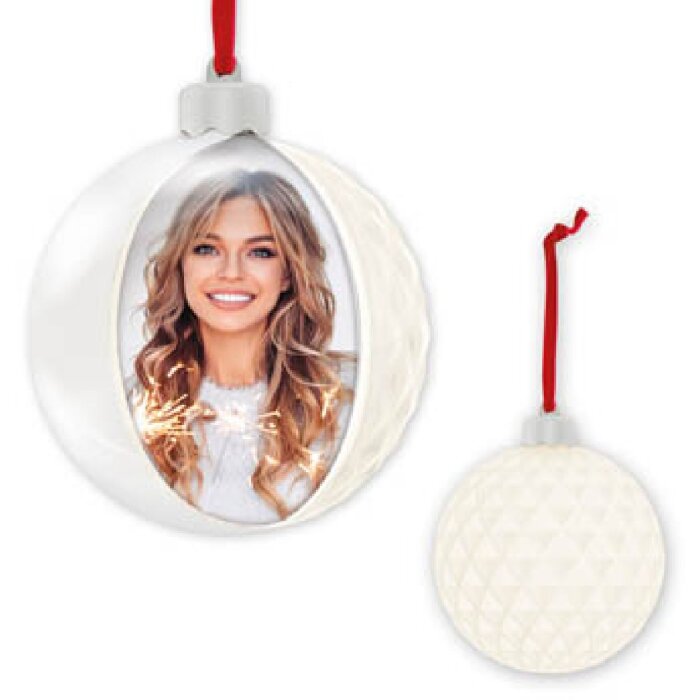 ZEP Boule de Noël Déco avec photo 10x10 cm Blanc à suspendre