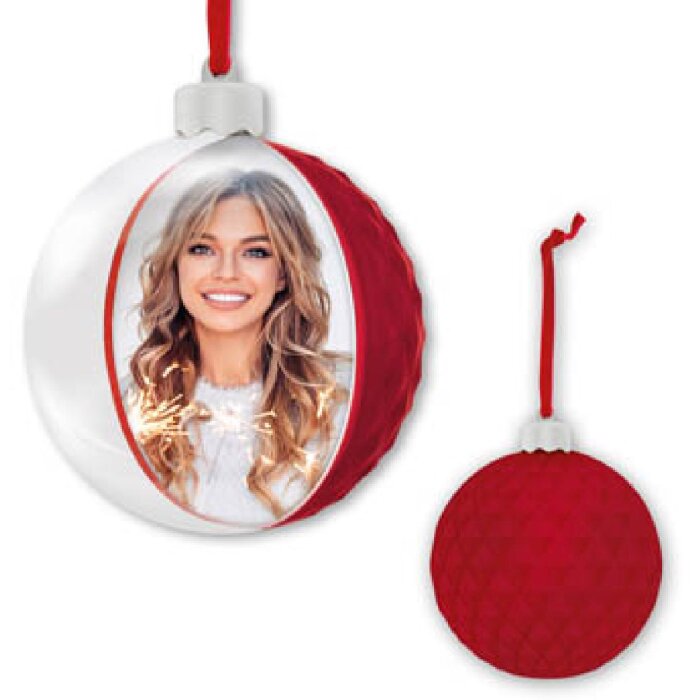 ZEP Boule de Noël avec image 10x10 cm rouge à suspendre