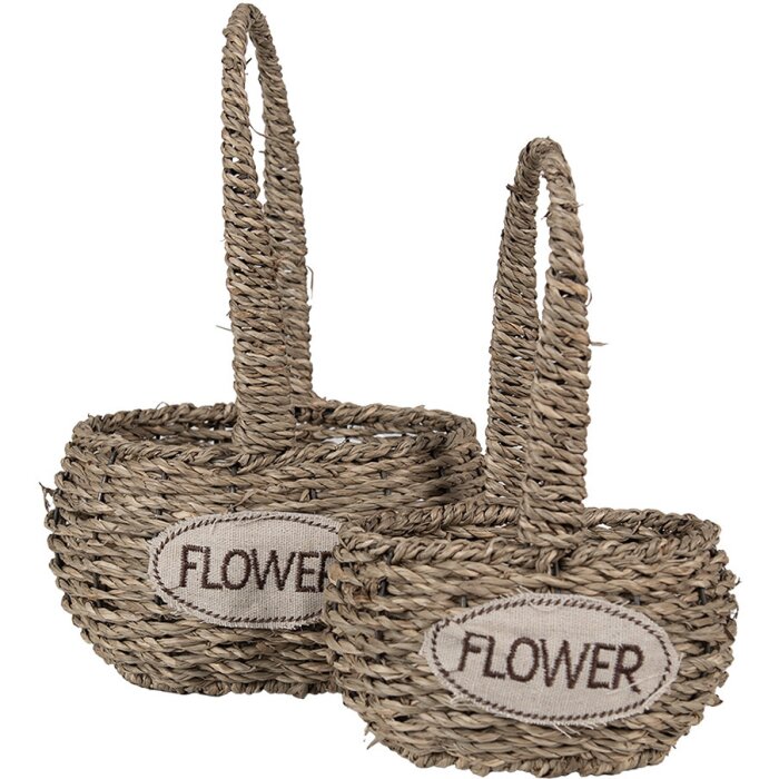Clayre & Eef 65715 Set de 2 paniers en jonc de mer Flower 20x16/28x16 cm